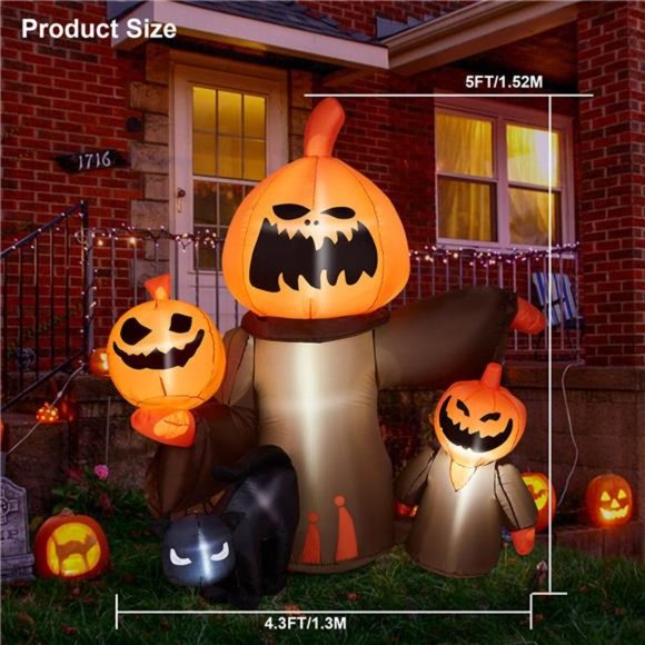 Halloween Inflatable Pumpkin Blow up LED Light Outdoor Yard Decor 5FT - Picture 4 of 10